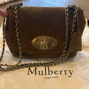Mulberry Suede Lily Shoulder Bag with Gold Chain